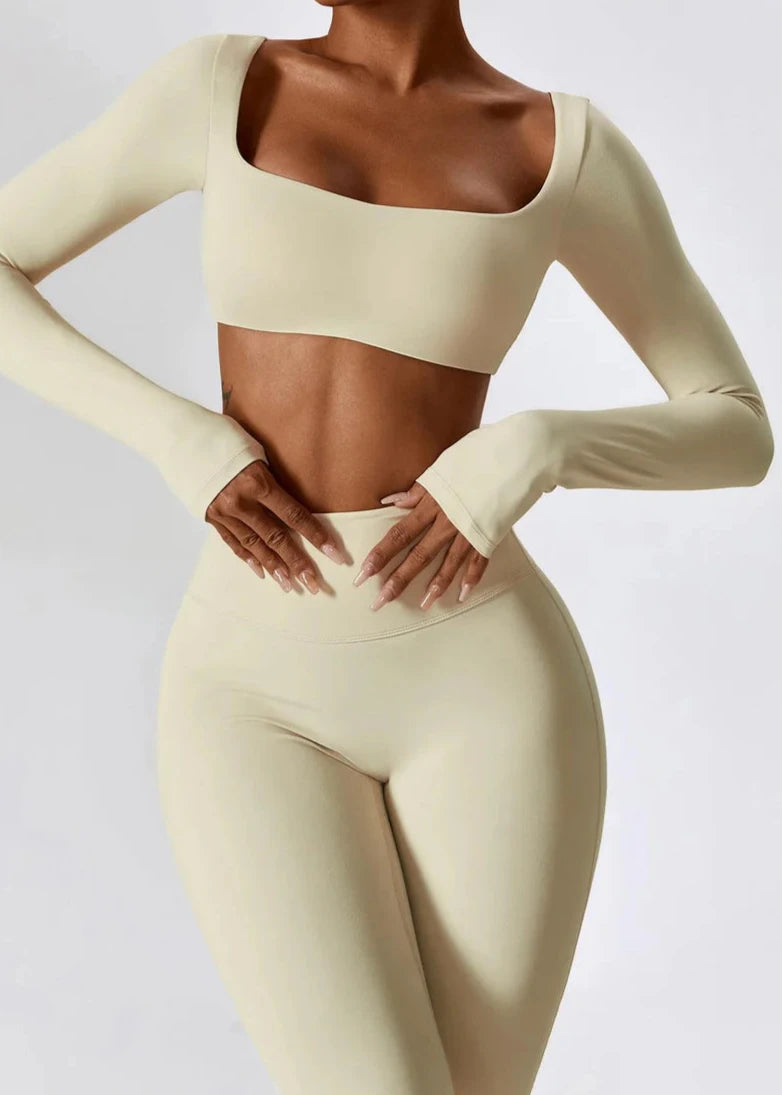 Long Sleeve Yoga Set with Wide Hem