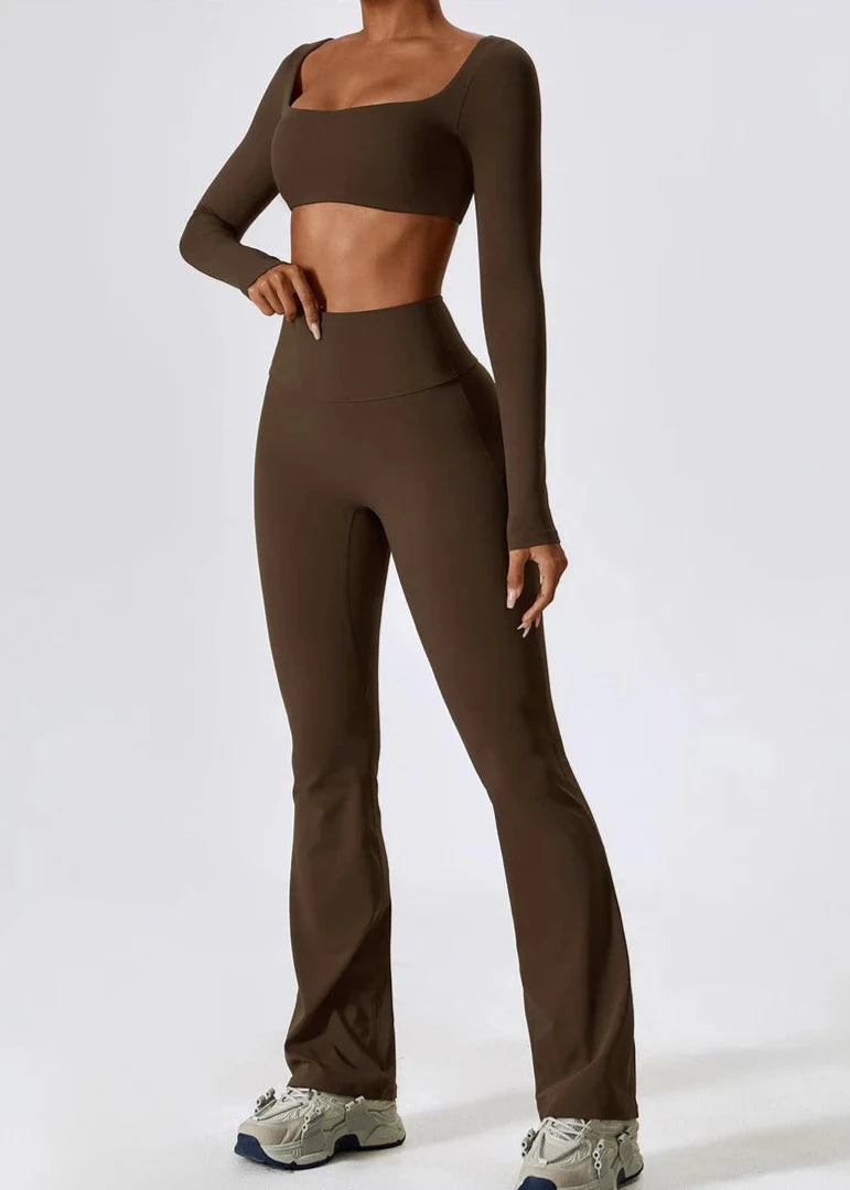 Long Sleeve Yoga Set with Wide Hem