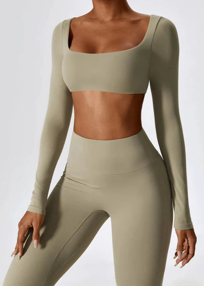 Long Sleeve Yoga Set with Wide Hem